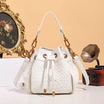 San Milo Special-Interest Design Bag Women 2025 New Arrival Fashion Best-Seller Work Clothing Fancy Woven Bucket Bag Beige White