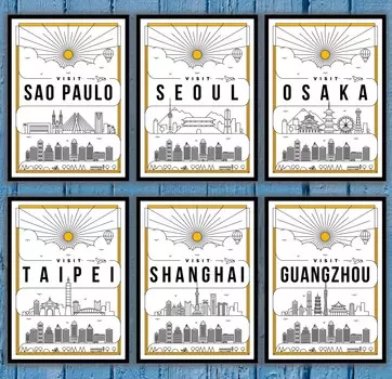 Сан-Паулу Сеул Осака Тайбэй Шанхай Гуанчжоу Торонто Барселона Милан Рим Прага туристический плакат холст живопись 21cm30cm No Frame
