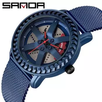 SANDA Часы для пар Ретро Простые модные тенденции Водонепроницаемые часы Мужские и женские студенческие пояса с календарем Кварцевые часы синий