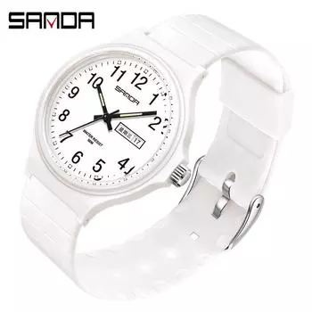 SANDA Электронные кварцевые аналоговые часы с двойным календарем водонепроницаемые электронные часы чёрный