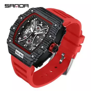 SANDA квадратный светящийся светящийся календарь модные повседневные мужские часы полые и крутые часы