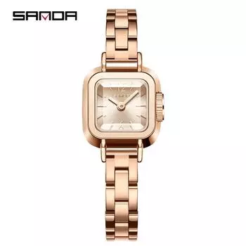 SANDA Light Luxury Niche Premium Sense of Watch Простые маленькие квадратные часы Sugar в стиле ретро с кварцевыми часами серебряный