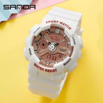 SANDA модная креативная модель электронные часы с двойным дисплеем для студентов и студентов Bipoic часы с будильником спортивные молодежные часы