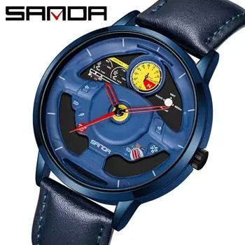 SANDA мужские часы полые кварцевые часы с рулевым колесом кварцевые часы крутые повседневные индивидуальные водонепроницаемые кварцевые часы синий