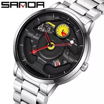SANDA мужские часы полые кварцевые часы с рулевым колесом кварцевые часы крутые повседневные индивидуальные водонепроницаемые кварцевые часы синий