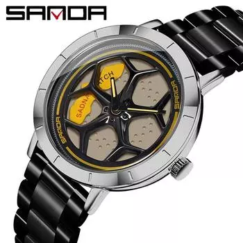 SANDA New Time To Run Индивидуальные часы Мужские кварцевые мужские часы Студенческий стальной ремень Водонепроницаемые вращающиеся часы синий