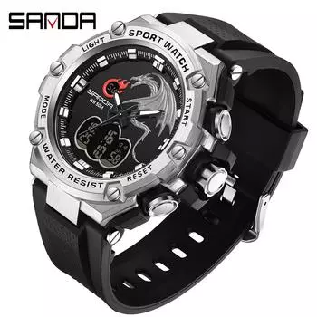 SANDA Новые электронные часы, простые, зеленые, водонепроницаемые, модные, черные, технологические, многофункциональные мужские часы чёрный