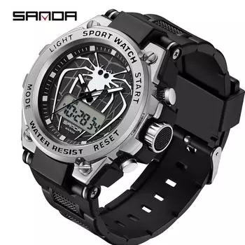 SANDA новые часы-паук, флуоресцентные светящиеся водонепроницаемые электронные часы, модные индивидуальные молодежные часы-будильник, мужские часы чёрный