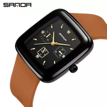 SANDA Новые квадратные кварцевые часы с шестью швами, мужские и женские часы, модные силиконовые Plaza, креативные персонализированные кварцевые часы зелёный