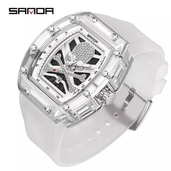 SANDA Новые кварцевые часы Модный тренд Крутые часы с черепом, украшенные кирпичом белый