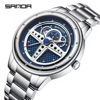 SANDA Новые кварцевые часы Мужские крутые креативные водонепроницаемые мужские часы с рулевым колесом