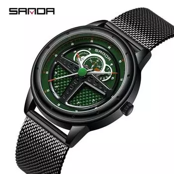 SANDA Новые кварцевые часы Мужские крутые креативные водонепроницаемые мужские часы с рулевым колесом