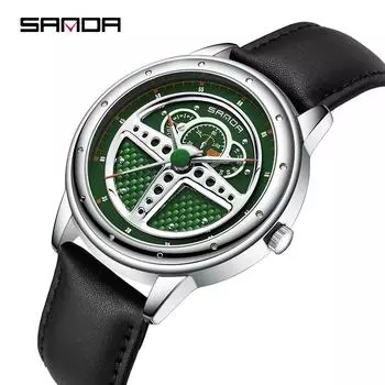 SANDA Новые кварцевые часы Мужские крутые креативные водонепроницаемые мужские часы с рулевым колесом