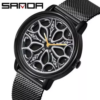 SANDA Новые кварцевые часы со стальным ремешком, мужские полые вращающиеся мужские простые индивидуальные часы синий