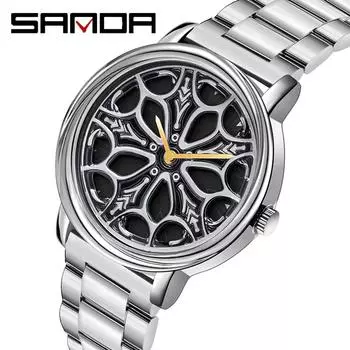 SANDA Новые кварцевые часы со стальным ремешком, мужские полые вращающиеся мужские простые индивидуальные часы синий