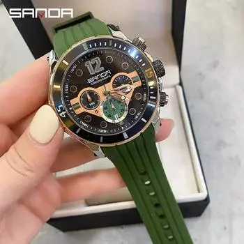 SANDA Новые кварцевые мужские часы с тремя глазами и шестью контактами, модные трендовые уличные водонепроницаемые простые календари