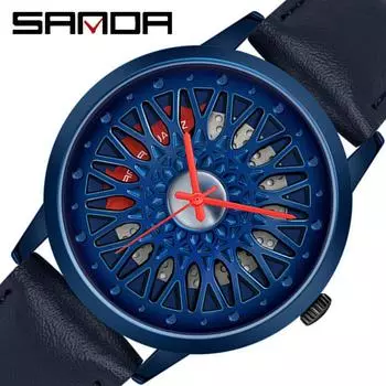 SANDA Новые лучшие мужские часы для отдыха и бизнеса Водонепроницаемые поясные часы с полым колесом и большим циферблатом для мальчиков Часы Qu Ying синий