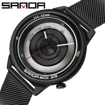 SANDA Новые мужские часы Фотограф Временные серии Модные тенденции Мужские кварцевые часы Классные часы чёрный