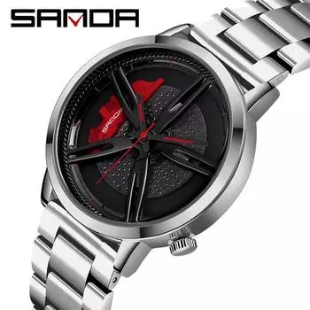 SANDA Новые мужские часы Модные мужские трендовые часы с полым циферблатом Водонепроницаемая концепция водонепроницаемых мужских автомобильных вращающихся кварцевых часов синий