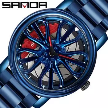 SANDA Новые мужские часы Модные трендовые полые кварцевые часы со стальным ремнем Мужские индивидуальные креативные часы синий