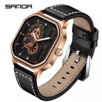 SANDA новые мужские кварцевые часы с поясом, модные повседневные светящиеся часы с квадратным календарем и календарем