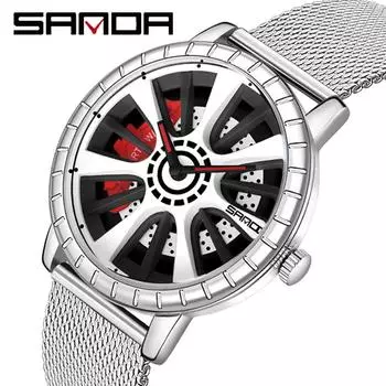 SANDA Новые мужские кварцевые часы со стальным ремнем, модные трендовые полые индивидуальные креативные часы
