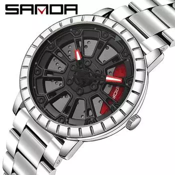 SANDA новые мужские кварцевые часы со стальным ремнем, модные трендовые простые креативные полые кварцевые мужские часы золотой