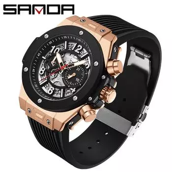 SANDA Новые полностью автоматические механические кварцевые полые часы Модные трендовые черные технологии крутые мужские часы