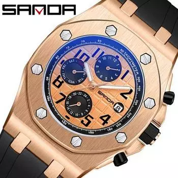SANDA Новые Светящиеся Недельные Механические Часы с Календарем Модные Тенденции Три Глаза Шесть Игл Полностью Автоматические Механические Мужские Часы