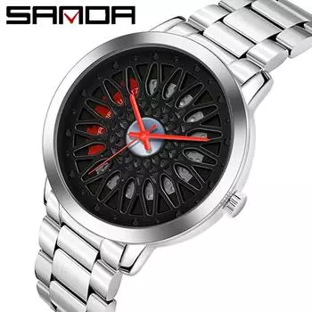 SANDA новые трендовые кварцевые часы с дизайном колеса, мужские индивидуальные трехмерные стальные водонепроницаемые водонепроницаемые часы с полым циферблатом синий