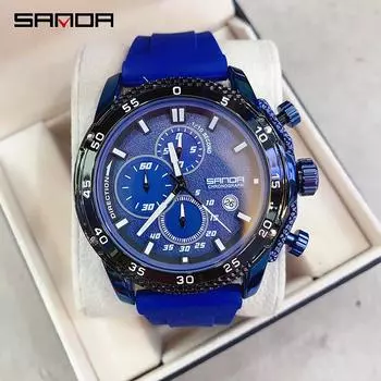 SANDA Новый модный тренд с тремя глазами и шестью булавками с календарем 5314 Водонепроницаемый мужской крутой Ши Инь чёрный