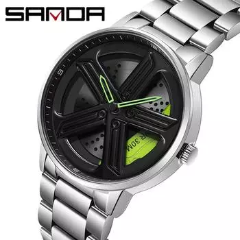 SANDA Новый продукт Кварцевые часы со стальным ремнем Мужские часы Креативная личность Полые мужские часы со стальным ремнем могут вращаться на 360 градусов синий