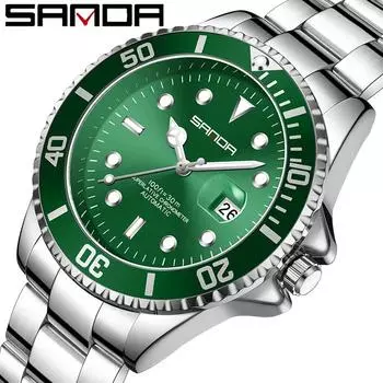 Sanda s Новый Ретро Стальной Ремень Флуоресцентный Календарь Мужские Простые Зеленые Водяные Призраки Автоматические Механические Часы