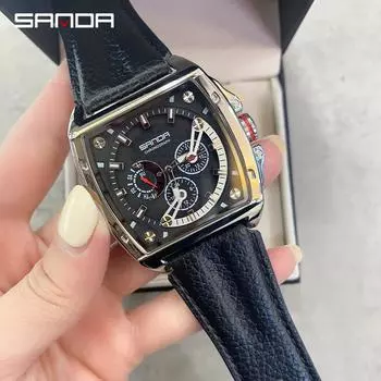 SANDA Sanda Новые кварцевые часы с квадратным ремнем, модные часы с тремя глазами и шестью контактами, весы для ногтей