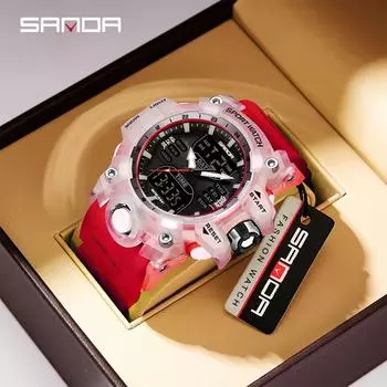 Санда Секундомер обратного отсчета Спортивные часы Мужские часы Мужские наручные часы Водонепроницаемые светодиодные электронные цифровые мужские часы 6126