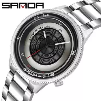 SANDA Steel Belt Photographer Series Модные трендовые кварцевые часы Крутые часы для творческой личности чёрный