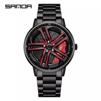 SANDA Wheel Biker Watch Stereo Hollow Wheel Watch Мужские часы для учеников младших классов средней школы, крутые кварцевые часы