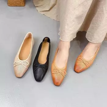 sandal Summer women s shoes retro cowhide soft flat ballet shoes hollowed out breathable walking leather women s shoes 35