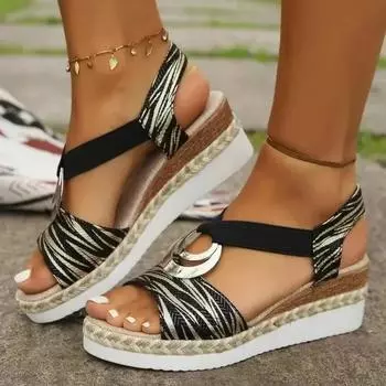 Sandalia de mujer cua serpiente, plataformagladiador, cmoda, casual, tacon medio, 2024 36 чёрный