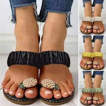 Sandalias Bohemias de punta plana para Mujer, zapatos de playa con perlas de pia, talla grande, Verano, sandals women 35 зелёный