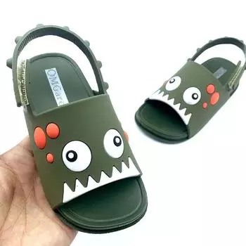 Sandalias Милые детские сандалии с рисунком Модные домашние тапочки конфетного цвета для мальчиков и девочек Мягкая подошва Нескользящие пляжные сандалии Шлепанцы для малышей 24-insole14cm зелёный