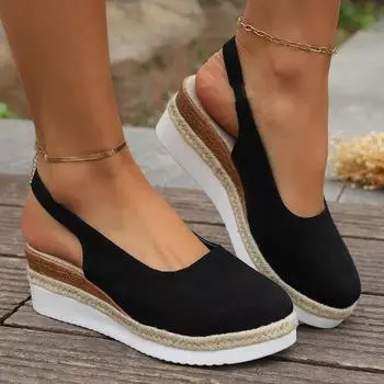Sandalias De Muje Summer Women Plain Wedge Sandals Bohemian Handmade Ladies Casual Comfortable Espadrilles Platform Pumps Shoes 36 чёрный