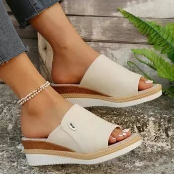 Sandalias de mujer de moda plataforma, simple peep toe gladiador zapatos, antideslizante, plataforma, zapatos de playa, 2024 36 бежевый