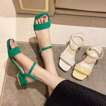 Sandalias De Mujer Новые летние квадратные высокие каблуки женские сандалии модные узкие ремешки гладиаторские туфли с квадратным носком туфли для платья 36 коричневый