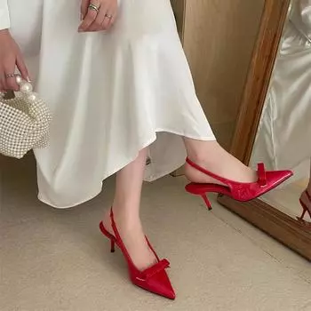 sandalias de mujer verano 2025 High-heeled sandals Women s Fashion Pointy bow heels Party wedding sexy elegance 35 чёрный