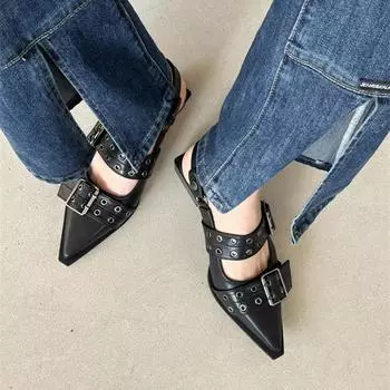 Sandalias De Punta Estrecha Para Mujer, Zapatos Planos De Talla Grande, Calzado Poco Profundo A La Moda, Primavera, 35