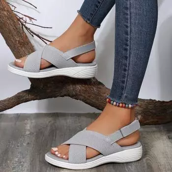 Sandalias de tacn de cua con punta redonda para mujer, zapatillas cmodas diseo marca, nuevas, moda de verano 36 чёрный