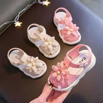 Sandalias Детские сандалии Летние новые туфли для девочек Принцесса Обувь Мягкая подошва Прогулочная обувь Детские сандалии Обувь для девочек Bab Shoe для новорожденных 16-insole10.5CM белый