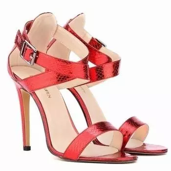 Сандалии 11 см Летние туфли-лодочки из искусственной кожи крокодила с открытым носком и ремешками на щиколотке Босоножки на высоком каблуке Женская обувь 35 красный