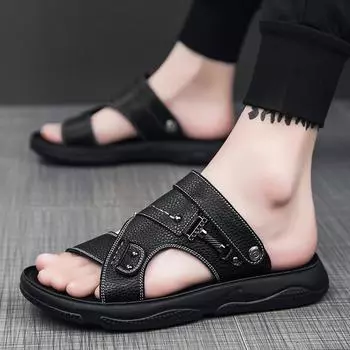 Сандалии 2025 года, летние новые мужские нескользящие износостойкие дышащие однотонные сандалии для отдыха на природе пляжная обувь 39